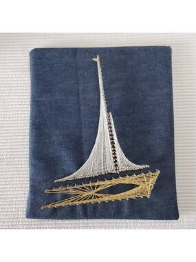 Sail Boat String Art 12x10 Vintage Nautical Navy Blue Wall Hanging Gallery Wall